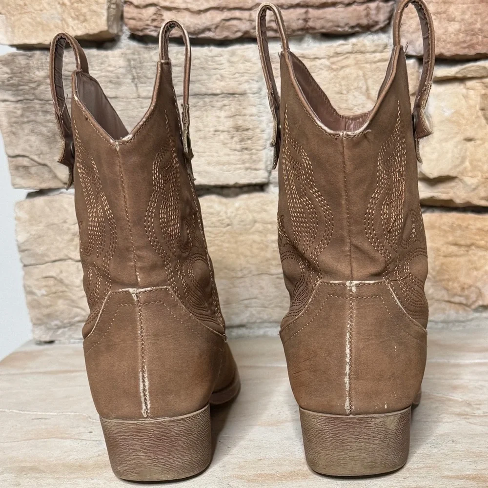 DREAM‎ PAIRS KIDS Embroidered Brown Slip-On Cowgirl Ankle Boots Size 5